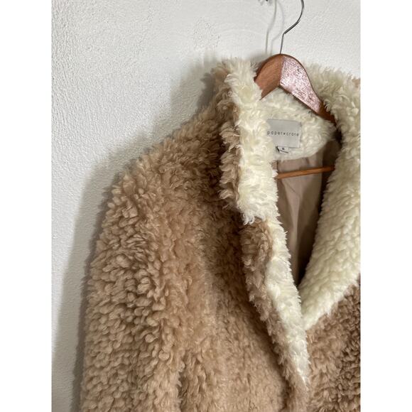 Paper Crane Ultra Soft FuzzyTeddy Bear Coat M Tan Cream Soft Girl Coquette - Picture 3 of 13
